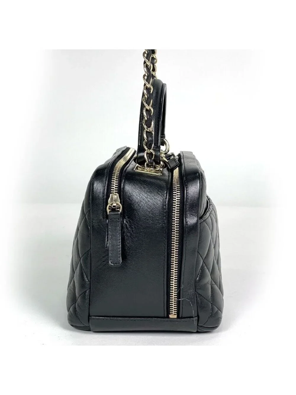 Chanel CC Logo Bowling Bag 2-Way Leather Black